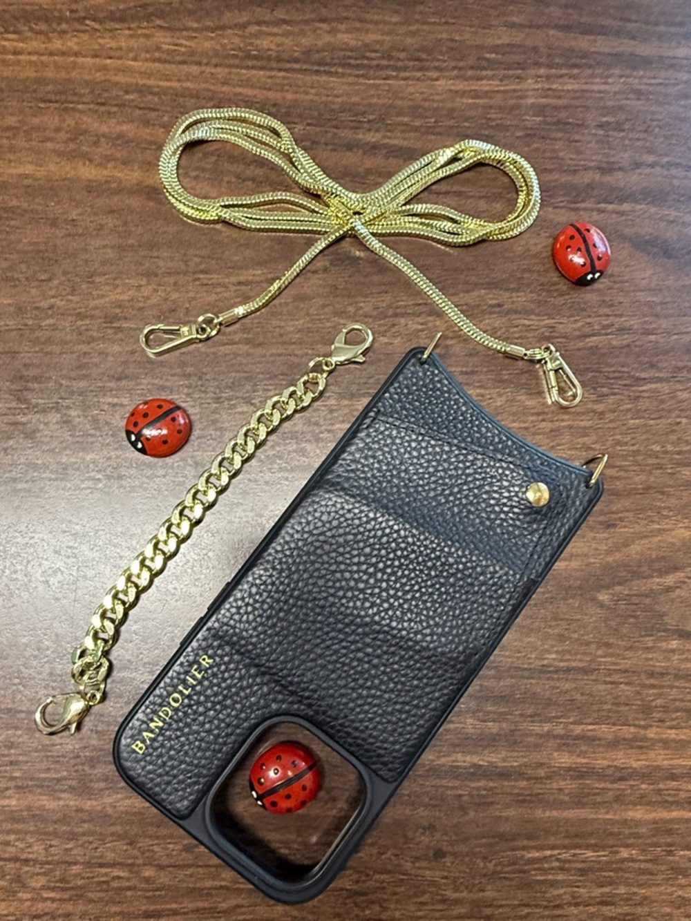 Bandolier Emma Black Pebble Leather Case with Wristlet & Crossbody 14 ProMax.